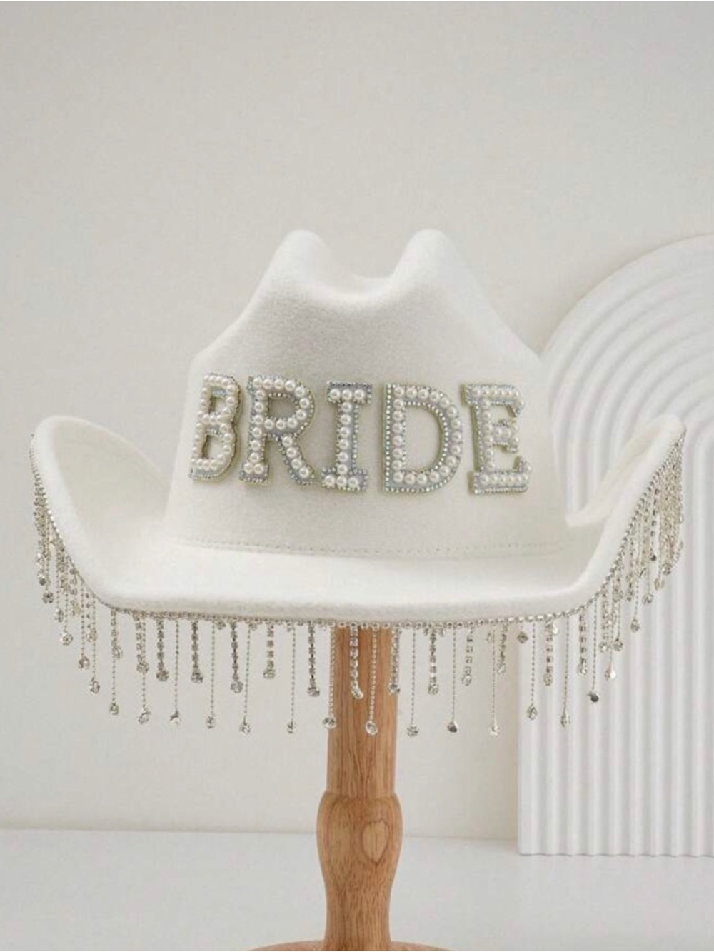 White 'BRIDE' Jeweled Fringe Cowboy Hat